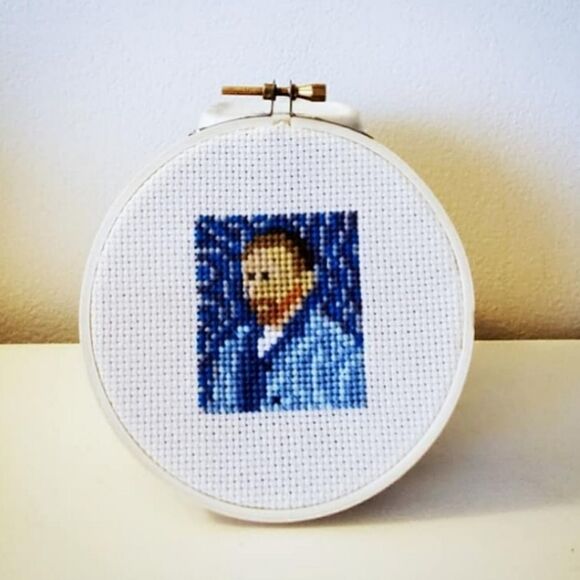 Set of 3 - Cross Stitch - Famous Paintings with Men - 3" Diameter - Picture 2 of 4